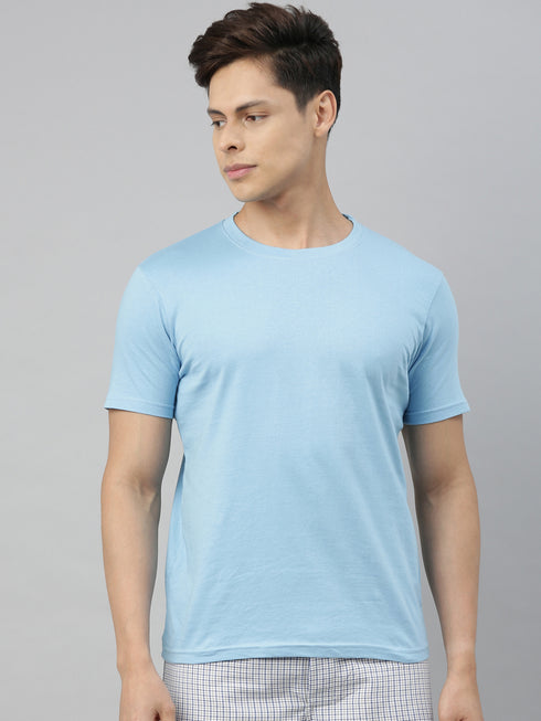 Sky Blue solid Crew Neck T-shirt